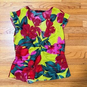 Zara Floral Linen Blouse
